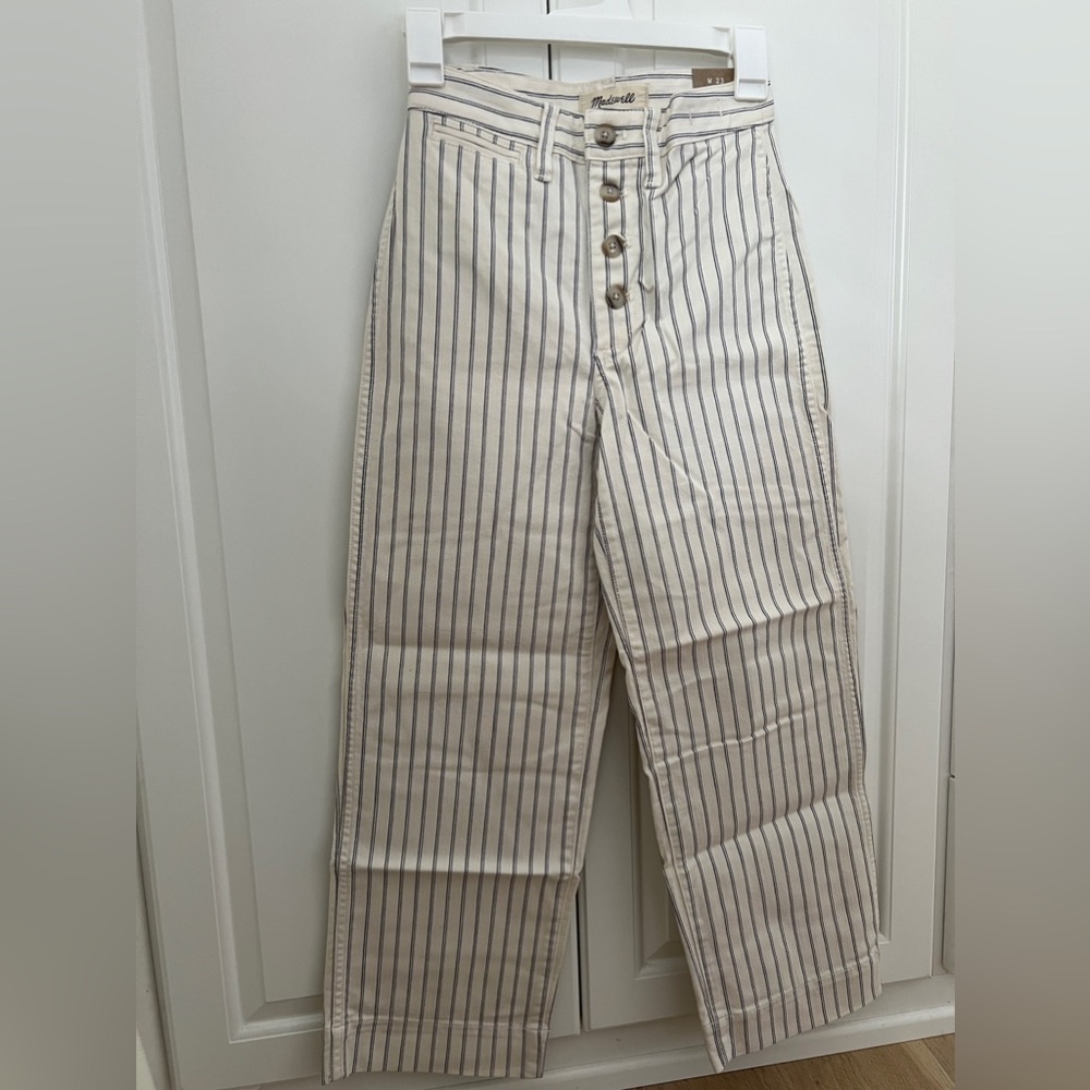 NWT Madewell Slim Emmett Wide-Leg Crop Pants Indigo Stripe: Button-Front Size 23 - Picture 5 of 10